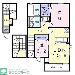 グラン・シャトー武蔵嵐山Ａ 3階2LDKの間取り