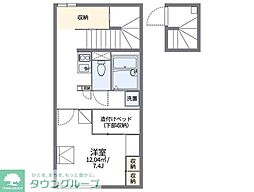 レオパレスプラムヴィラ2 2階1Kの間取り