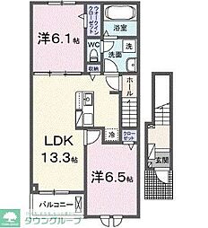 リリー青山 2階2LDKの間取り