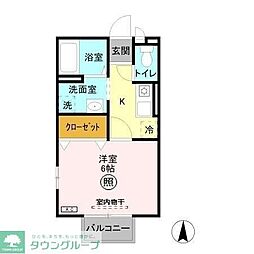 レジデンス大内 2階1Kの間取り