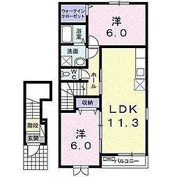 JR上越新幹線 本庄早稲田駅 徒歩37分の賃貸アパート 2階2LDKの間取り