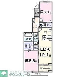 サンライズ 1階2LDKの間取り