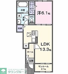 サンクレスト 1階1LDKの間取り