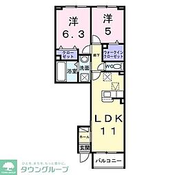 アクア　Ｂ 1階2LDKの間取り