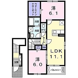 JR八高線 児玉駅 徒歩13分の賃貸アパート 2階2LDKの間取り