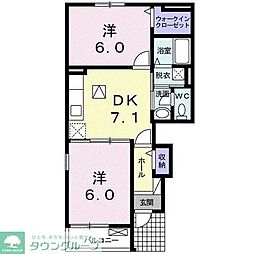 ベル・コリーヌ1 2DKの間取図画像