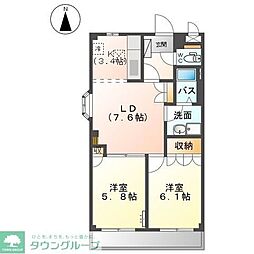 プリベールアイカワ2 2LDKの間取図画像