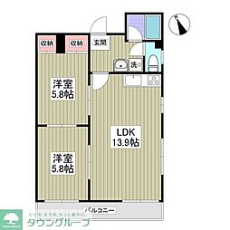 曙町パレス 2DKの間取図画像
