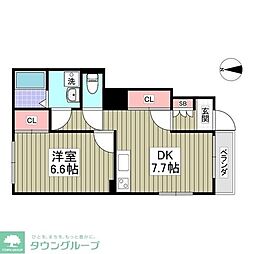 レーヴンレンテB 1Kの間取図画像