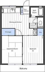 殿山ヒルズA 2DKの間取図画像