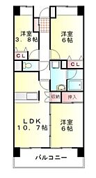 ビレッジハウス東松山タワー2号棟 3LDKの間取図画像