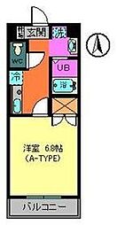トレセリア暁町 1Kの間取図画像