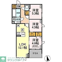 D-ROOM田町B 2階3LDKの間取り