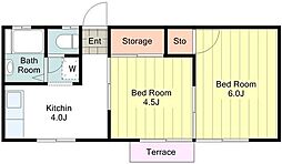 グリーンピア森栄 2階2Kの間取り