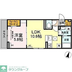 JR中央線 八王子駅 徒歩12分の賃貸アパート 1階1LDKの間取り