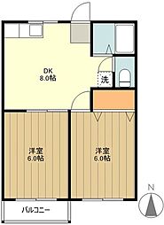 カギ中ハイツＡ 1階2DKの間取り