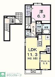 アルドーレII 2階1LDKの間取り