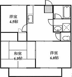 ウッドリバーサイド 1階3DKの間取り