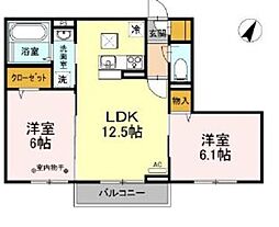 ドルフエンデIII 2階2LDKの間取り