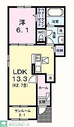 エール　ドゥ 1階1LDKの間取り