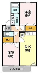 フローラＭ　I 1階2DKの間取り