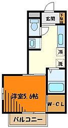 ジュピター片倉壱・弐番館 2階1SKの間取り