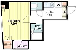 ＪＮパティオ 3階1Kの間取り