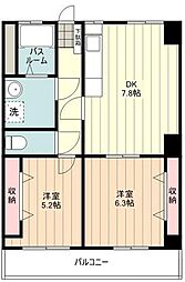 秋山ビル 3階2DKの間取り