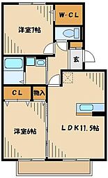 ブレンド下九沢 2階2LDKの間取り