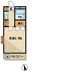 土方マンション 2階1Kの間取り