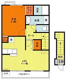 京王高尾線 狭間駅 徒歩11分の賃貸アパート 2階1LDKの間取り