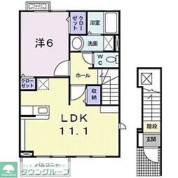テラス・リバーサイド 2階1LDKの間取り