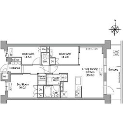 コンフォリア・リヴ八坂富士見 4階3LDKの間取り