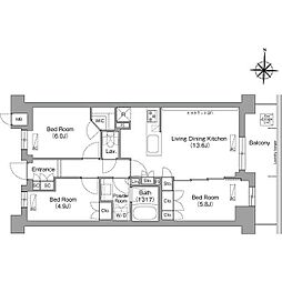 コンフォリア・リヴ八坂富士見 4階3LDKの間取り