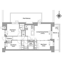 コンフォリア・リヴ八坂富士見 6階3LDKの間取り
