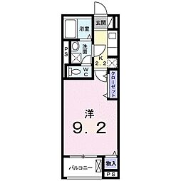 パフュームIII 4階1Kの間取り