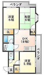 ベルハイネス 4階3DKの間取り