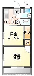 こよしコーポ 2階2Kの間取り