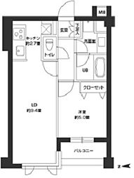 カスタリア自由が丘 1LDKの間取図画像