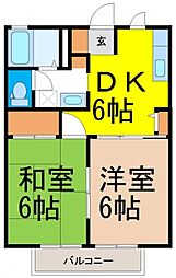第五大滝ハイツB 2DKの間取図画像