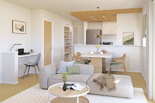 ■完成予想図■家族の顔を見ながら料理ができる対面キッチンを採用した戸建てです