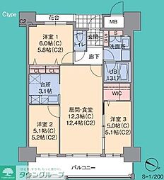 西鉄貝塚線 香椎花園前駅 徒歩28分の賃貸マンション 13階3LDKの間取り