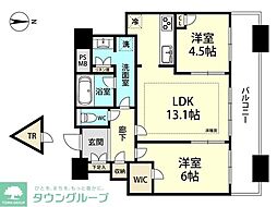 西鉄貝塚線 香椎花園前駅 徒歩32分の賃貸マンション 16階2LDKの間取り