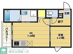 amalfi 西公園 2階1DKの間取り