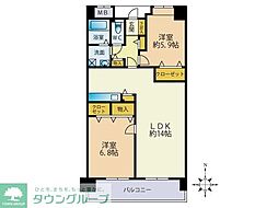 リジェール箱崎 2LDKの間取図画像