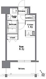 エンクレスト祇園2 1Kの間取図画像