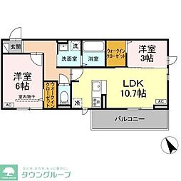 トリシア野多目I I 2LDKの間取図画像