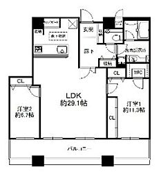 コアマンション大手門タワー 2LDKの間取図画像