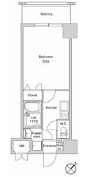 エンクレスト祇園 1Kの間取図画像