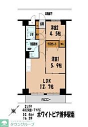 ホワイトピア博多駅南 2LDKの間取図画像